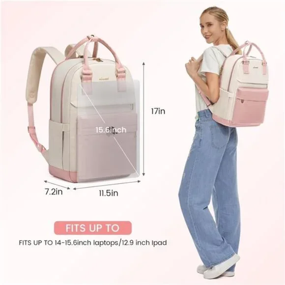 Laptop Backpack for Women 15.6 Inch, Pink - Picture 6 of 7